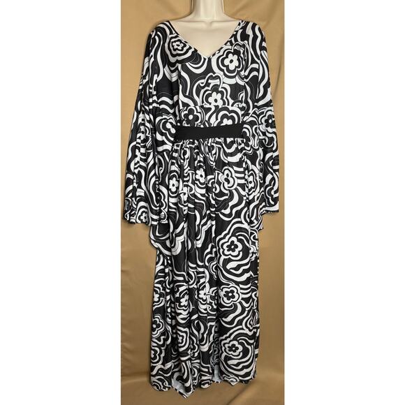 Unique Vintage Smak Parlour Black Psychedelic Floral Belted Caftan 1X NWOT - Picture 5 of 10